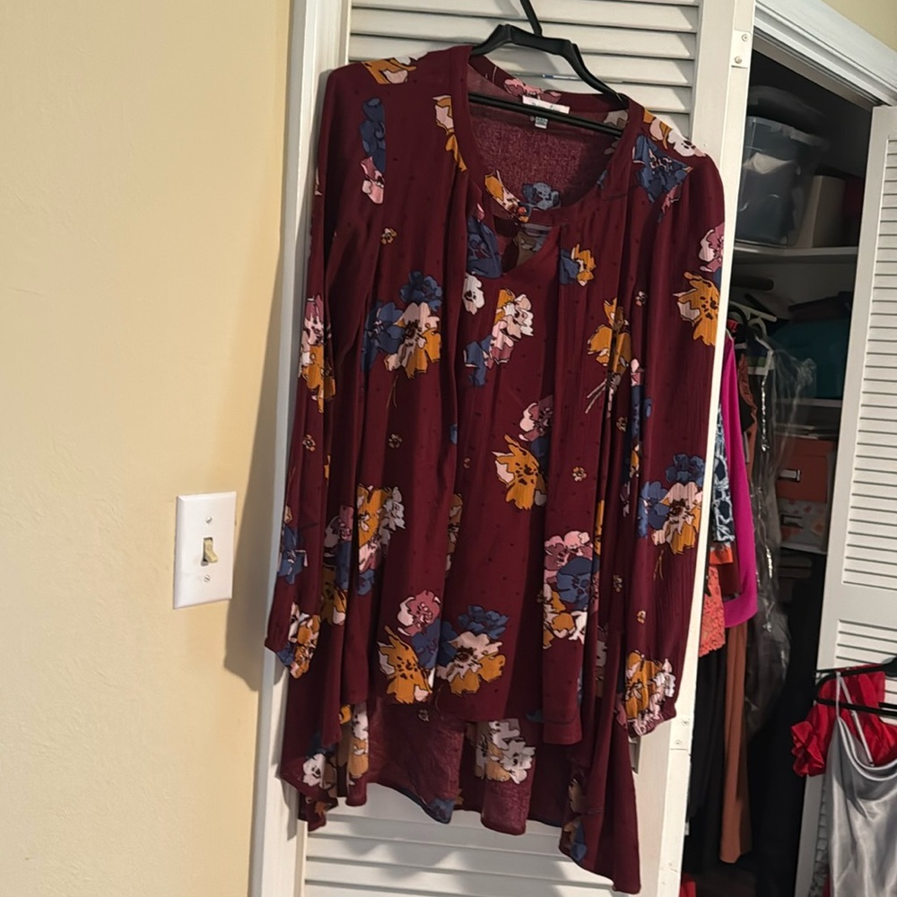 Grace and lace burgundy floral long sleeve dress